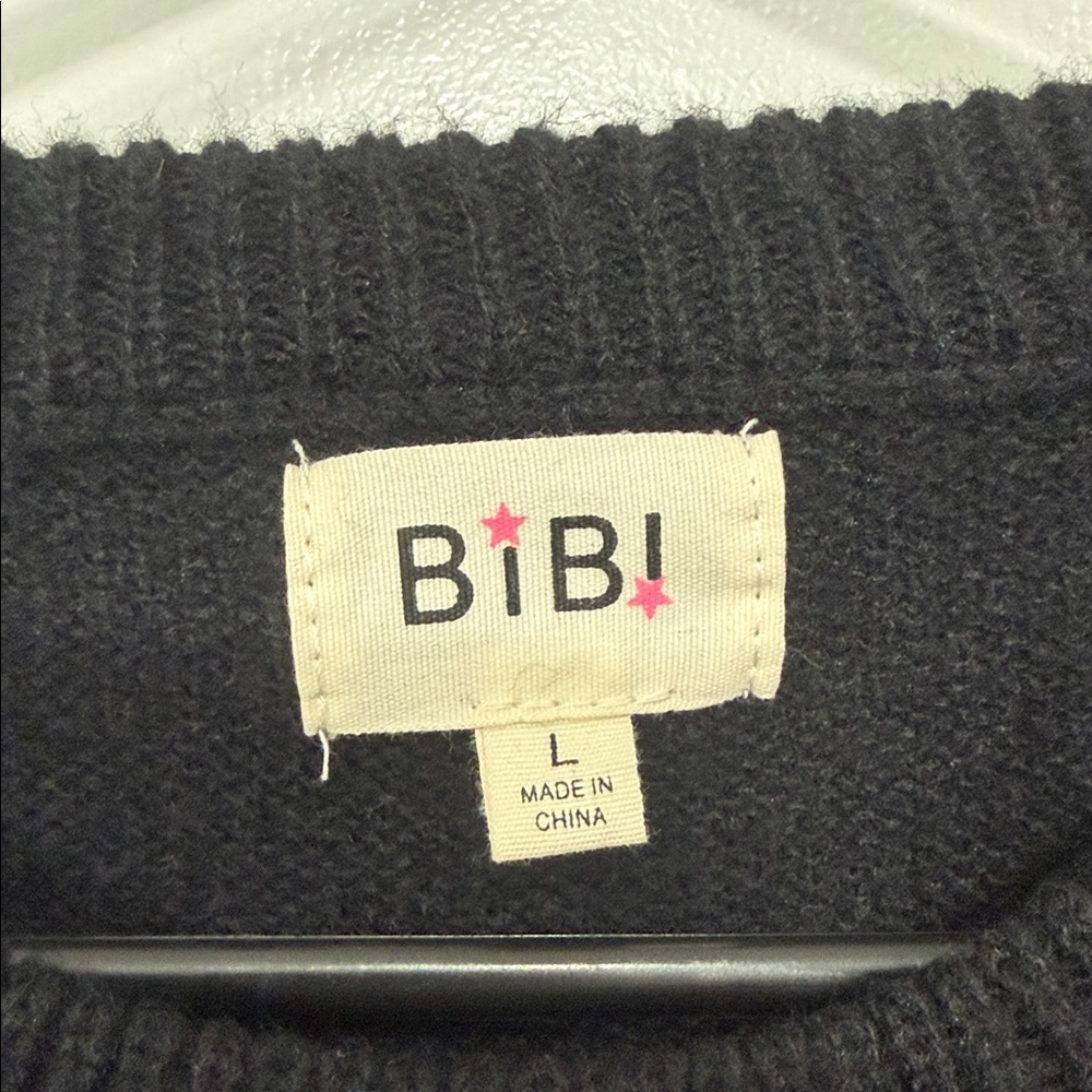 BiBi It's Game Day Black/Gold Puff Sleeve Sweater Size Large - Picture 3 of 7